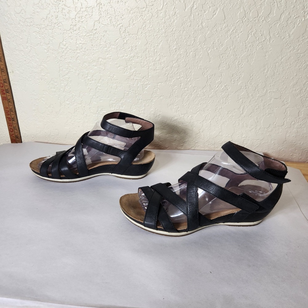 Dansko Black Leather Strappy Wedge Sandals Size 40 1526471200
